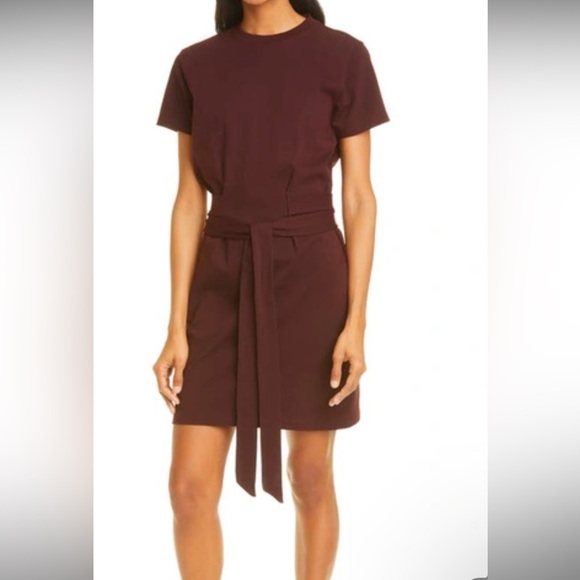 Vince Dresses & Skirts - VINCE Tie Waist Short Sleeve Cotton Dress In Oxblood
